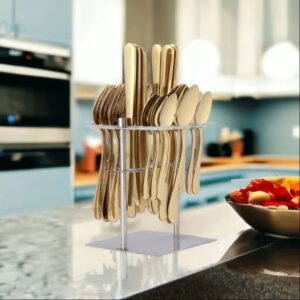 FNS Aurik 24 pcs Gold Plated Premium 24 pcs Cutlery Set With Stand