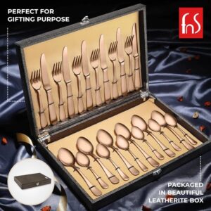 FnS Rosella Rose Gold 24 Pcs Cutlery Set with Leatherette Box