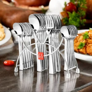 FnS Slim Line Stainless Steel 24 Pcs Cutlery Set with Hanging Stand