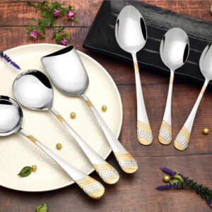 FNS Imperio Food Grade Stainless Steel 24 Karat Gold Plated Serving Spoon (Set of 6)