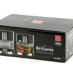 RCR Cristalleria Italiana Brillante Double Old Fashioned Crystal Whiskey Glass, Set of 6,340 ml